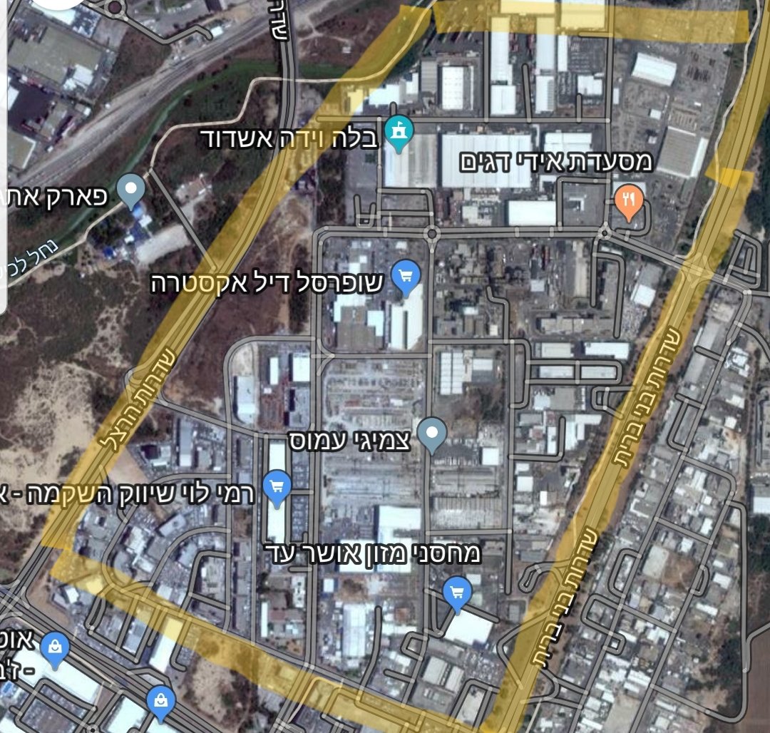 אזור התעשיה הכבדה באשדוד במבט מהלווין (באדיבות גוגל מפות)