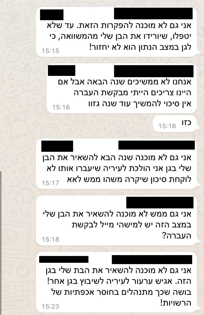 התכתבות בקבוצת הוואטסאפ של ההורים